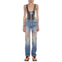 Load image into Gallery viewer, The Sasha Ripped Straight Leg Jean in Light Indigo
