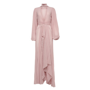 The Olimpo Pussy-bow Draped Pleated Gown